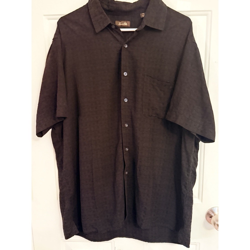 Tasso Elba Mens XXL Black Silk Rayon Shirt Textured Short Sleeve Button Up